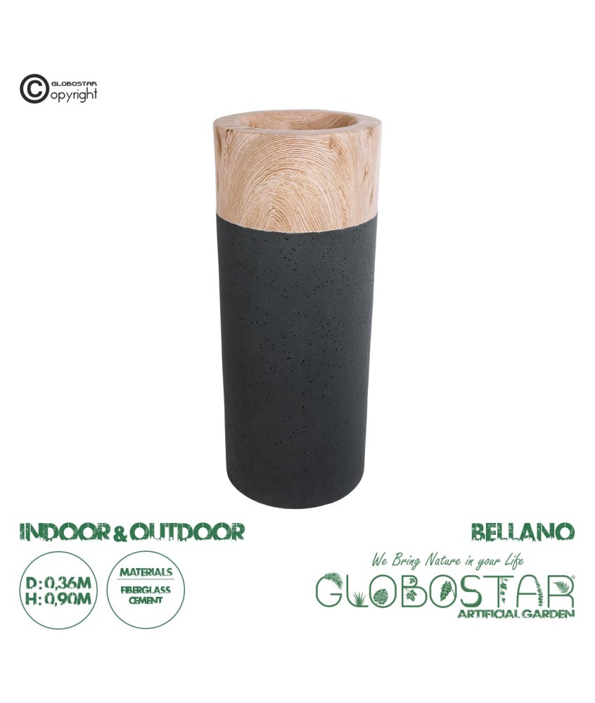 GloboStar® Artificial Garden BELLANO 20748 Επιδαπέδιο Πολυεστερικό Τσιμεντένιο Κασπώ Γλάστρα - Flower Pot Μαύρο με Καφέ Φ36 x Υ90cm